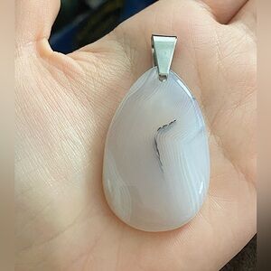 Banded Agate Pendant Necklace White